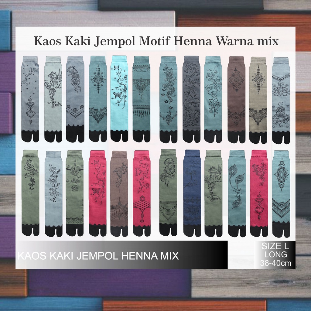 Kakaren Kaos Kaki Jempol Muslimah Motif Henna Warna Limited MIX 12 Pasang