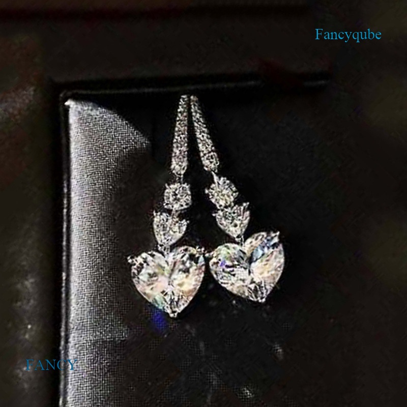 Anting Menjuntai Bentuk Hati Bahan Cubic Zirconia Untuk Wanita