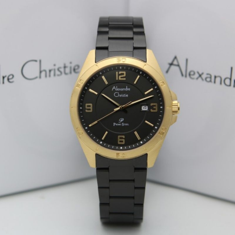 JAM TANGAN PRIA ALEXANDRE CHRISTIE AC 1016 GOLD BLACK ORIGINAL