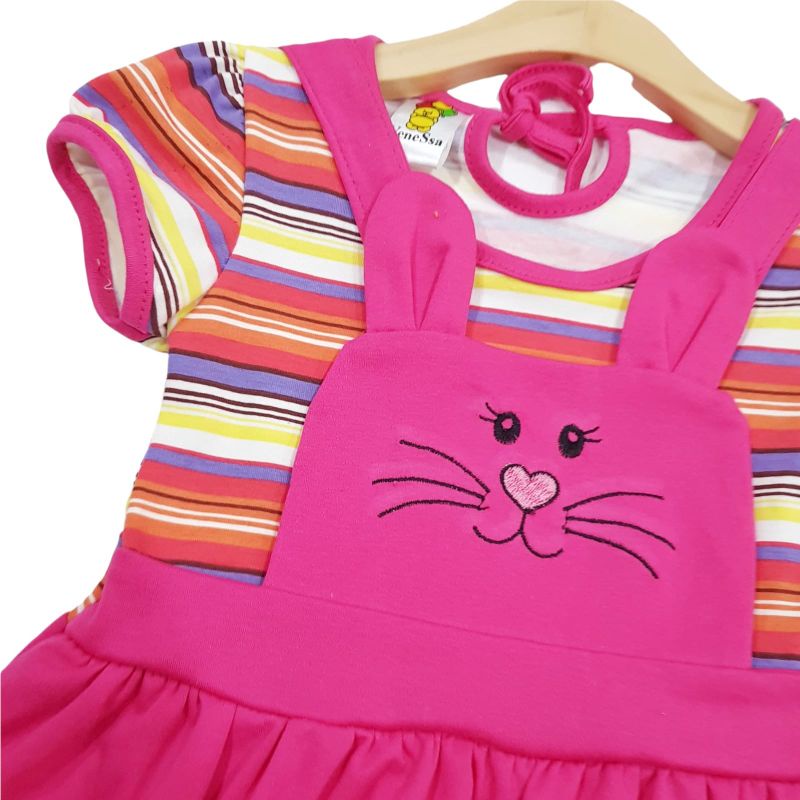 DRESS FASHION ANAK PEREMPUAN 1 TAHUN MOTIF CAT SALUR BORDIR ORANGE'S PINK FANTA