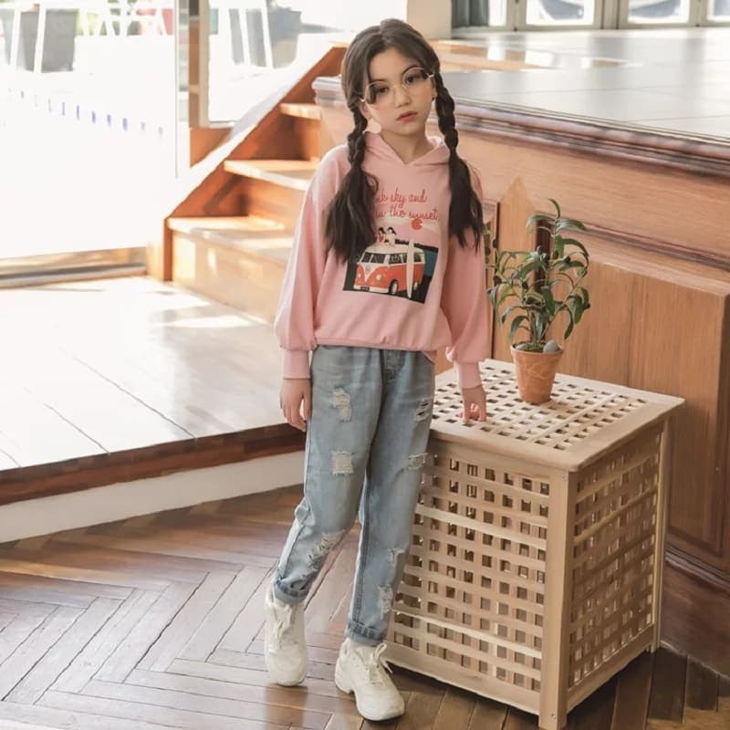 KALILA - Sweater Hoodie Fleece Anak Perempuan Pink Sky &amp; We In The Sunset 1 - 6 tahun