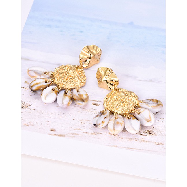 LRC Anting Tusuk Fashion Gold Alloy Resin Shell Tassel Earrings F49509