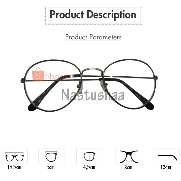 Kacamata Fashion Wanita dan Pria Gaya Retro Oval Eyeglasses Metal Frame Lensa Normal Unisex NOCASE