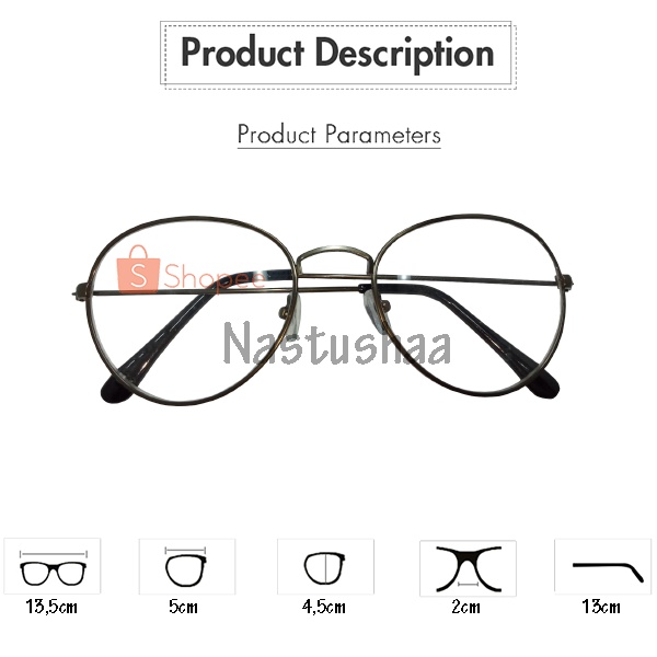 Kacamata Lensa Normal Frame Besi Korea Retro Oval Fashion Kaca Mata Gaya bahan Metal Untuk Pria dan Wanita FREECASE