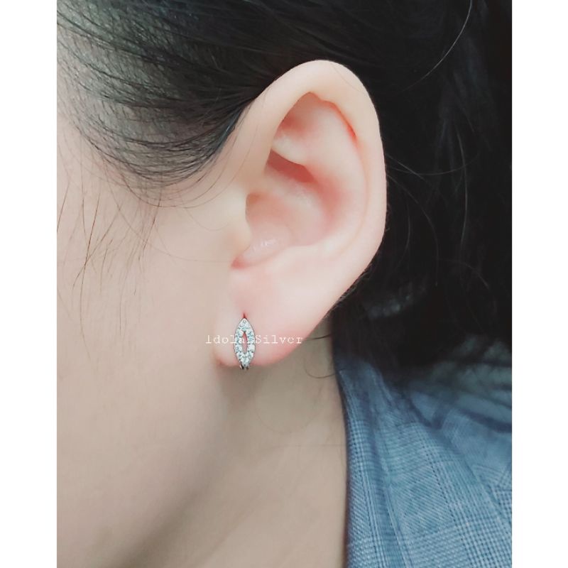 ANTING PERAK ASLI SILVER 925 LAPIS EMAS MODEL JEPIT OVAL PERMATA KELILING - PERHIASAN PERAK WANITA