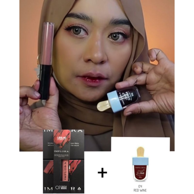 Paket Ombre Implora cheek & LipTint Ice Cream 04 Red Wine dan  Implora Lip Cream  07 Truffle Mouve