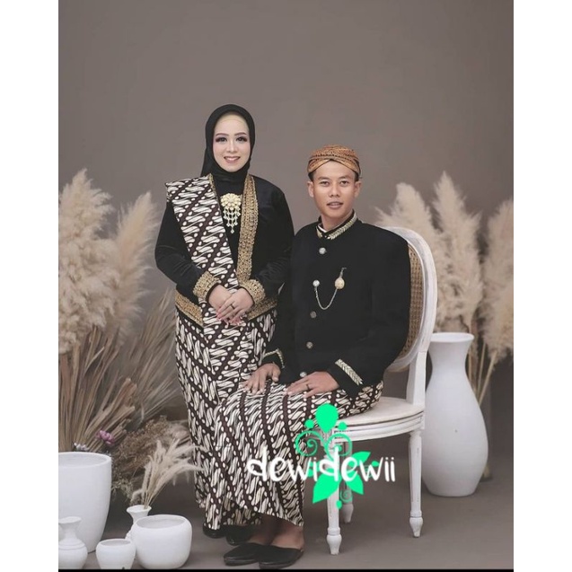 Set Prewed / Baju Couple Adat Jawa, Motif Lereng Kembang (+Selendang)