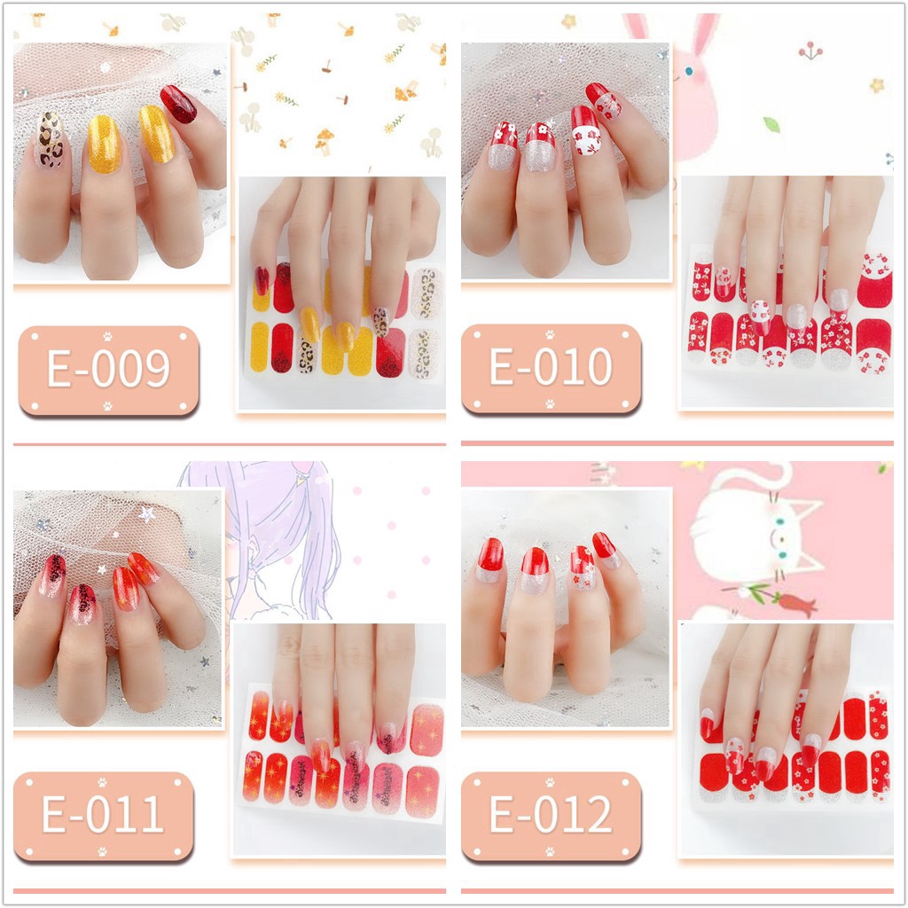 14Pcs / Lembar Stiker Kuku Palsu 3D untuk Nail Art / Manicure