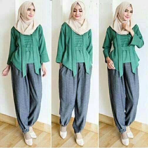 pakaian Gaun muslim ibu islami vbn setelan st hijab muslim ayudia GREEN / baju wanita celana blouse
