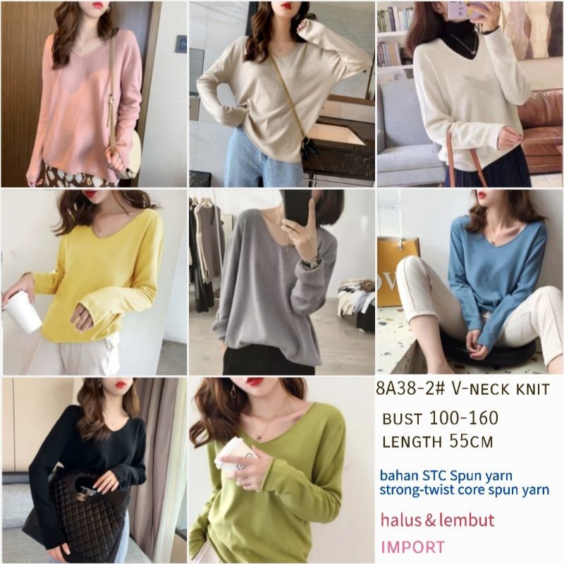 MDLV~8A38 KNIT VNECK // ATASAN LENGAN PANJANG //WOMEN FASHION IMPORT