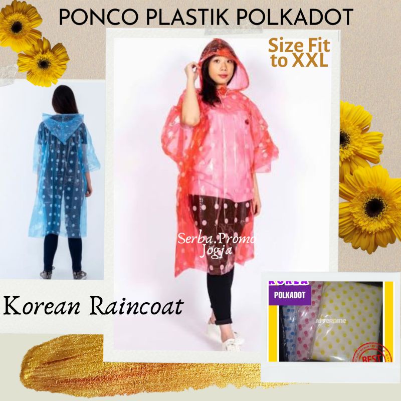 Jas Hujan Ponco Plastik Polkadot - Jas Hujan Sekali Pakai Motif Korea