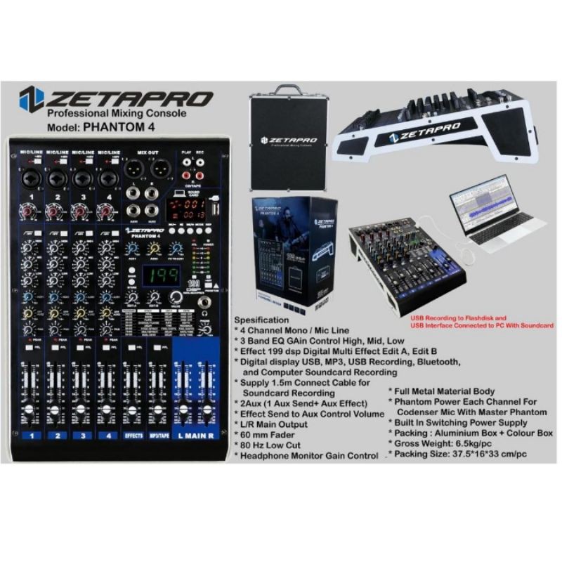 Mixer Audio Zetapro Phantom 4 USB Bluetooh Original