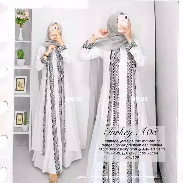 Abaya turkey original putih jumbo bordir eksklusif terlaris simple mewah elegan| abaya akad terlaris