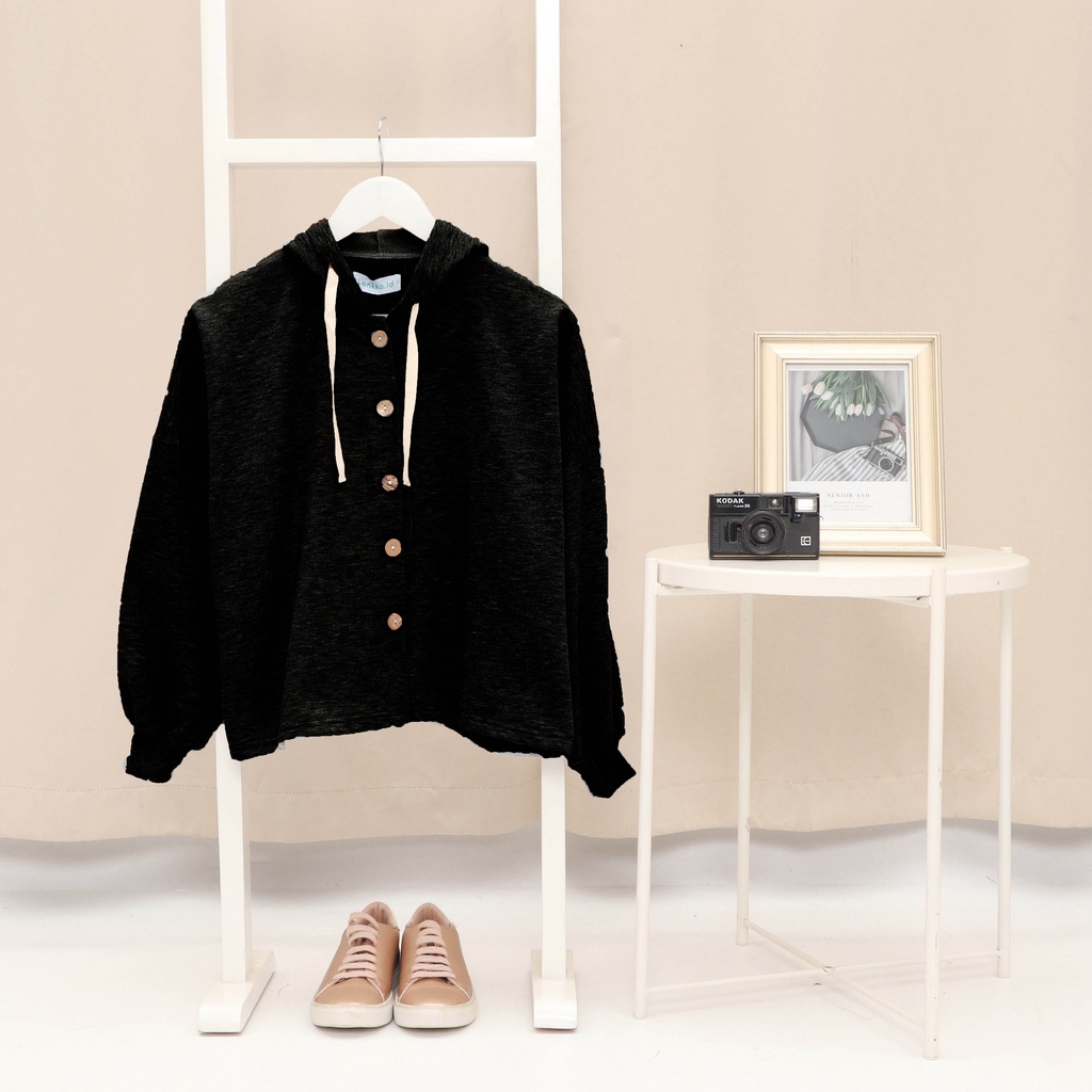 Jaket Sweater Hoodie Women Pakaian wanita Sweater Oversize Outer musim Semi-Hitam