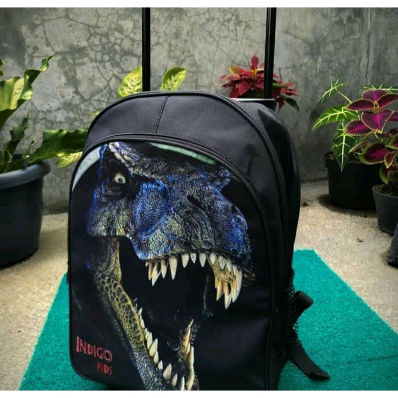 GRATIS Botol Minum / Tas Troli Anak Laki Laki Dinosaurus Hitam / Koper Tas Anak Dorong Karakter / Tas Sekolah SD TK Murah Bisa COD