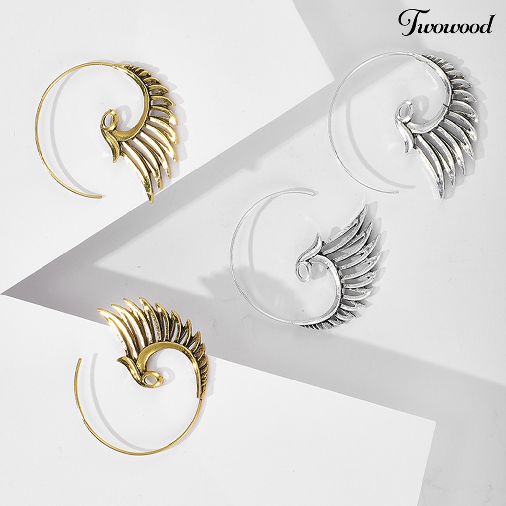 1 Pasang Anting Kait Juntai Bentuk Spiral Merak Bahan Alloy Gaya Etnik Retro Untuk Wanita