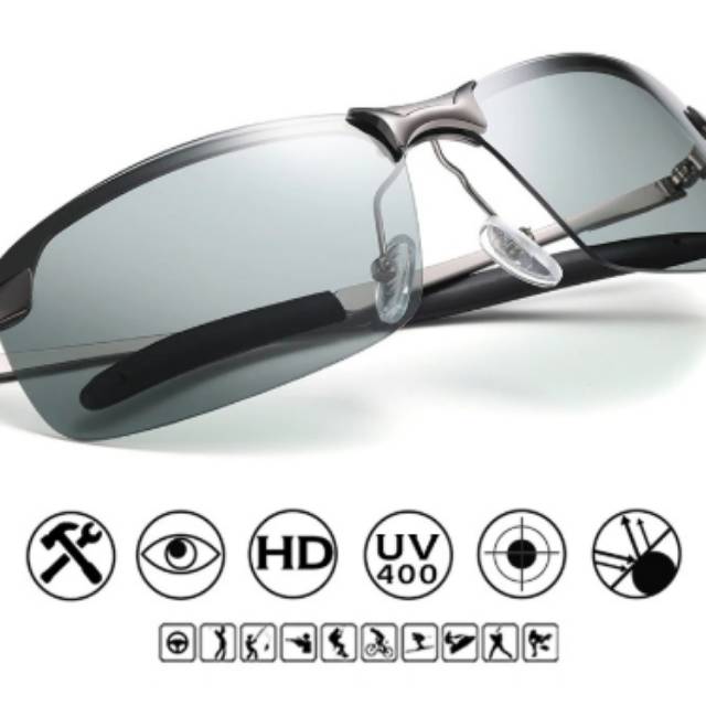 Kaca Mata Anti Silau Siang dan Malam Photochromic Polarized Sunglasses