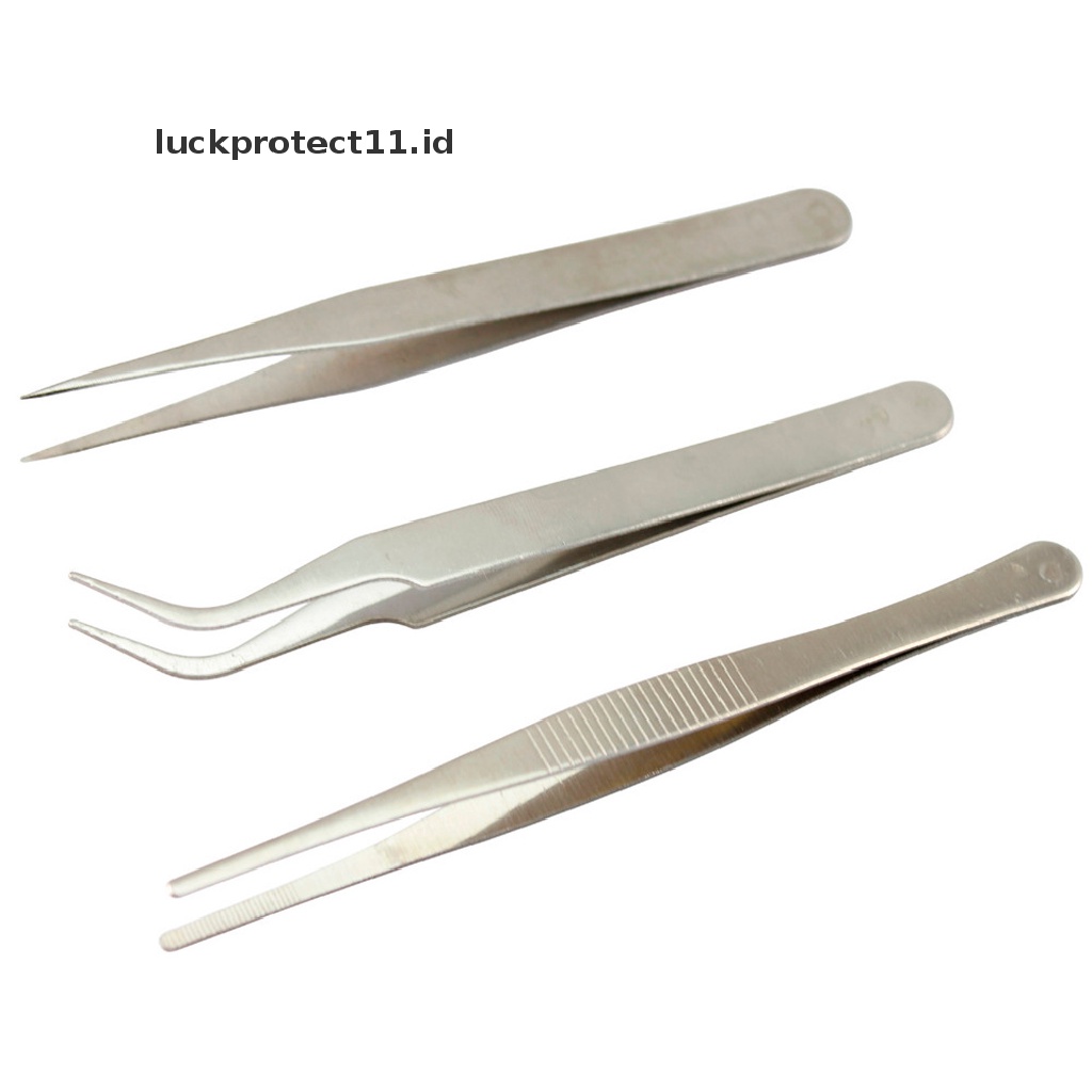 &lt; Luckprotect11. &lt; LuckproteksiId 3pcs / set Pinset Presisi Bahan Stainless Steel Untuk Elektronik