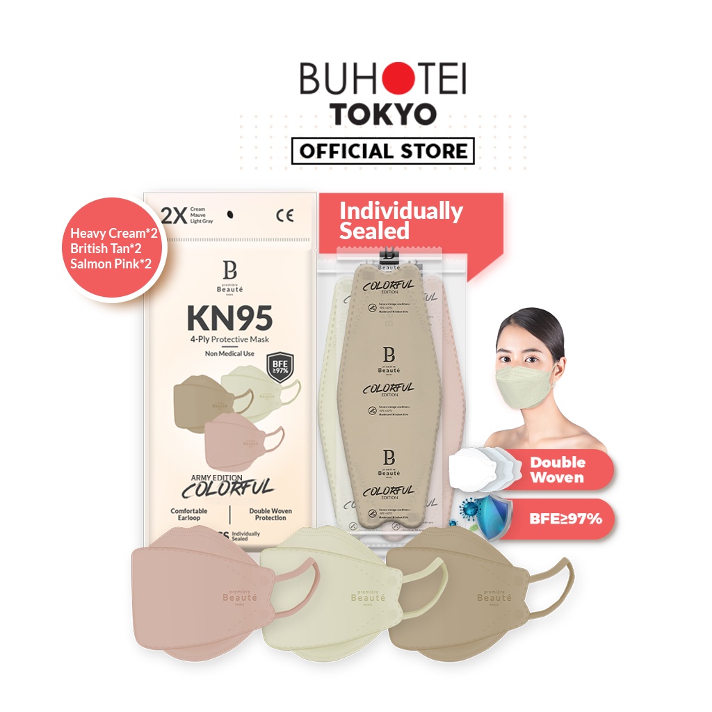 BUHOTEI Disposable Masker wajah EVO Earloop Face Mask Kesehatan masker medis-PB-Nude Series 6pcs