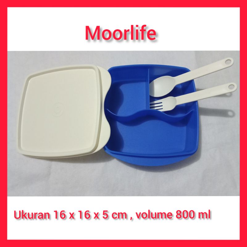 Moorlife tempat bekal makan / lunchbox sekat bahan tebal garansi gratis sendok garpu
