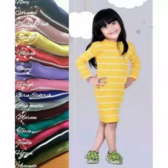 Dress Rajut Anak Perempuan Lengan Panjang Motif Stripe Dress Khalila Kalila Baru Murah Terlaris