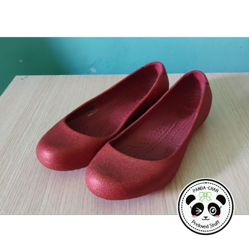 ((FREE ONGKIR)) Preloved Sepatu Wanita Crocs (Merah Glitter)
