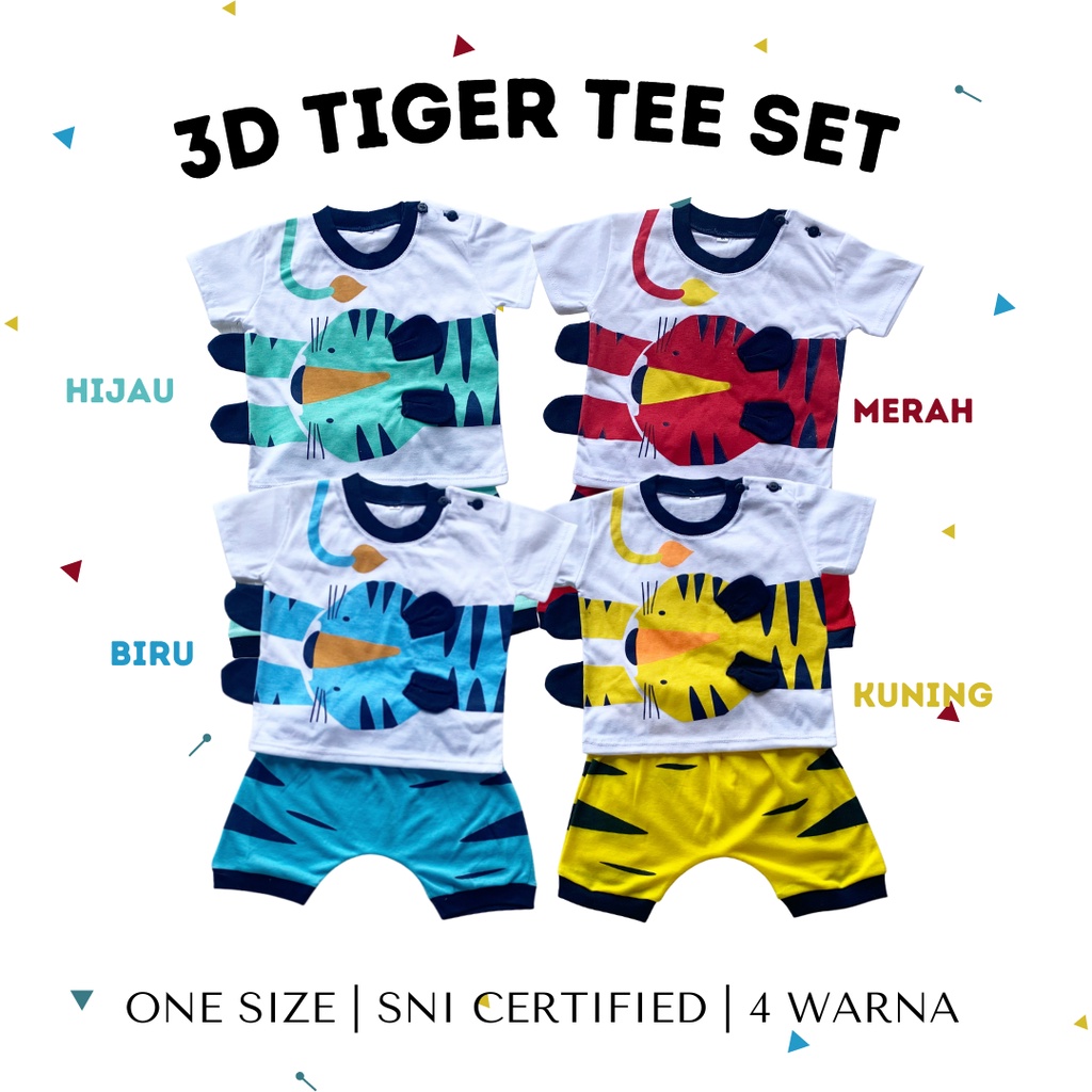 Baju anak laki laki setelan kaos harian baju lengan pendek celana pendek 1-2  tahun 3D TIGER PANDA TEE SET setelan lengan pendek playsuit