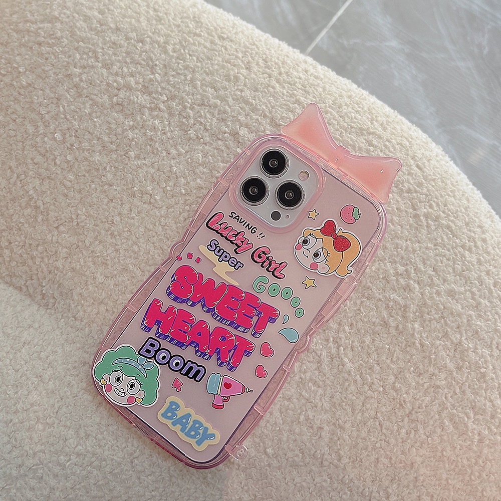 Ins Casing iPhone 14 14pro 14max 14prm 13 13pro 13prm 11 7Plus 8Plus Xr XS Max 12pro Max Motif Pink