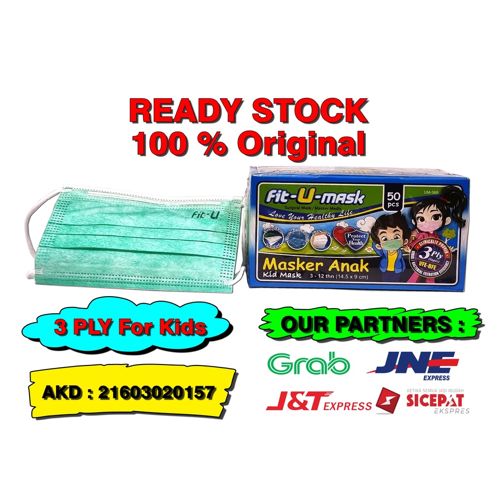 MASKER ANAK FIT U MASK MEDIS 3 PLY BFE99 ISI 50 PCS