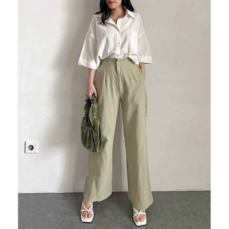 Melissa Kulot - Celana Kulot Linen Crinkle Highwaist- Cullote Pants | Wide Leg Cullotes | Celana Kulot Wanita