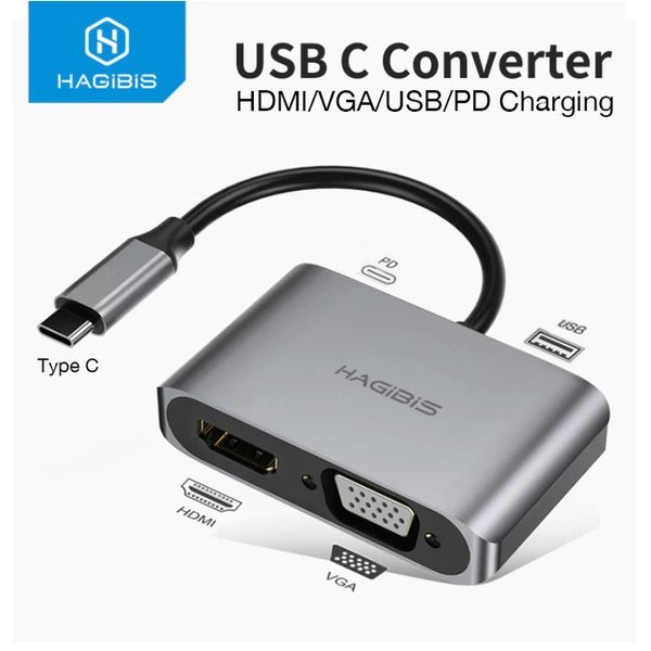 HAGIBIS USB C HDMI VGA Adapter Second Generation Type C ORIGINAL