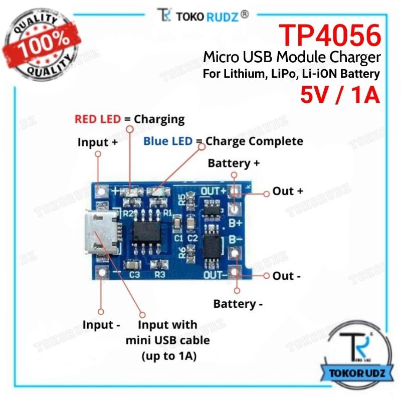 TP4056 Modul Proteksi Micro USB 5V 1A Baterai Protection Charger Batre Lithium TP4056A