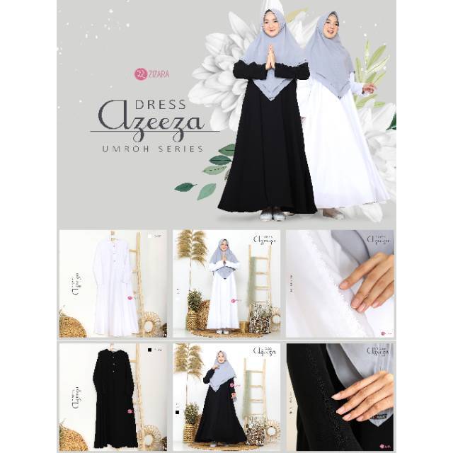 ZIZARA AZEEZA DRESS UMROH SERIES GAMIS ONLY POLOS WHITE TOYOBO BLACK SAFINA
