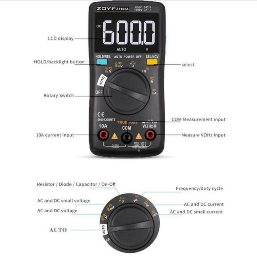 ZOYI ZT102 Digital Multimeter +NCV CATIII Zotek Auto Range Multitester