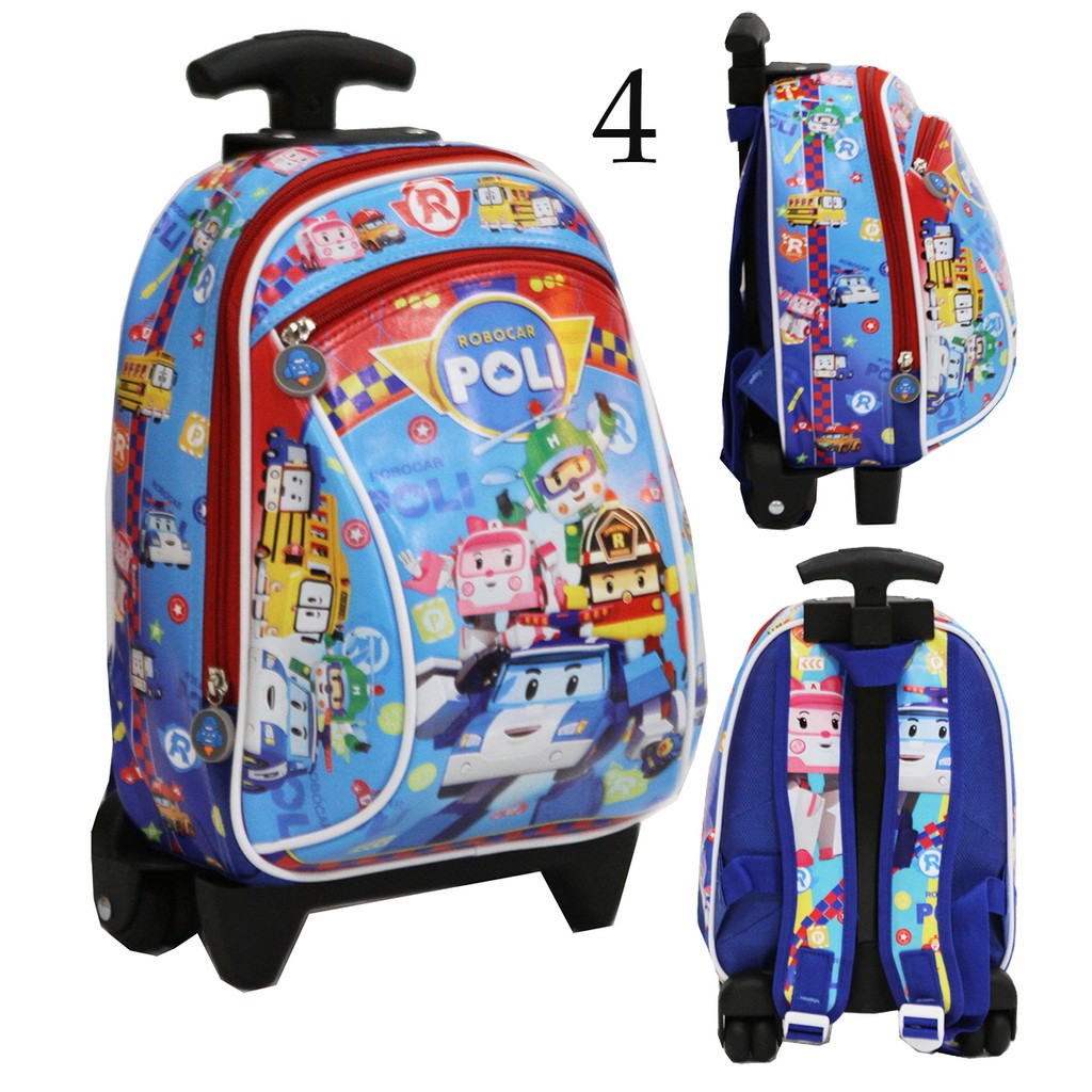 Tas Anak Sekolah PAUD Trolley Dorong Gambar BUS Astronot Bahan Kain Sponge Tahan Air