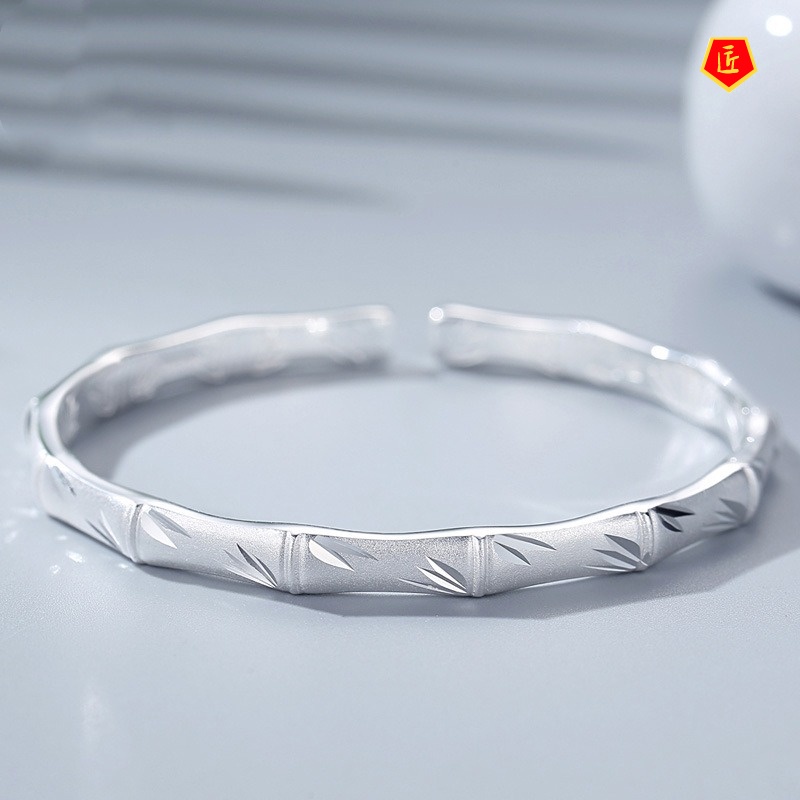 [Ready Stock]Frosted S999 Bamboo Joint Opening Silver Bracelet