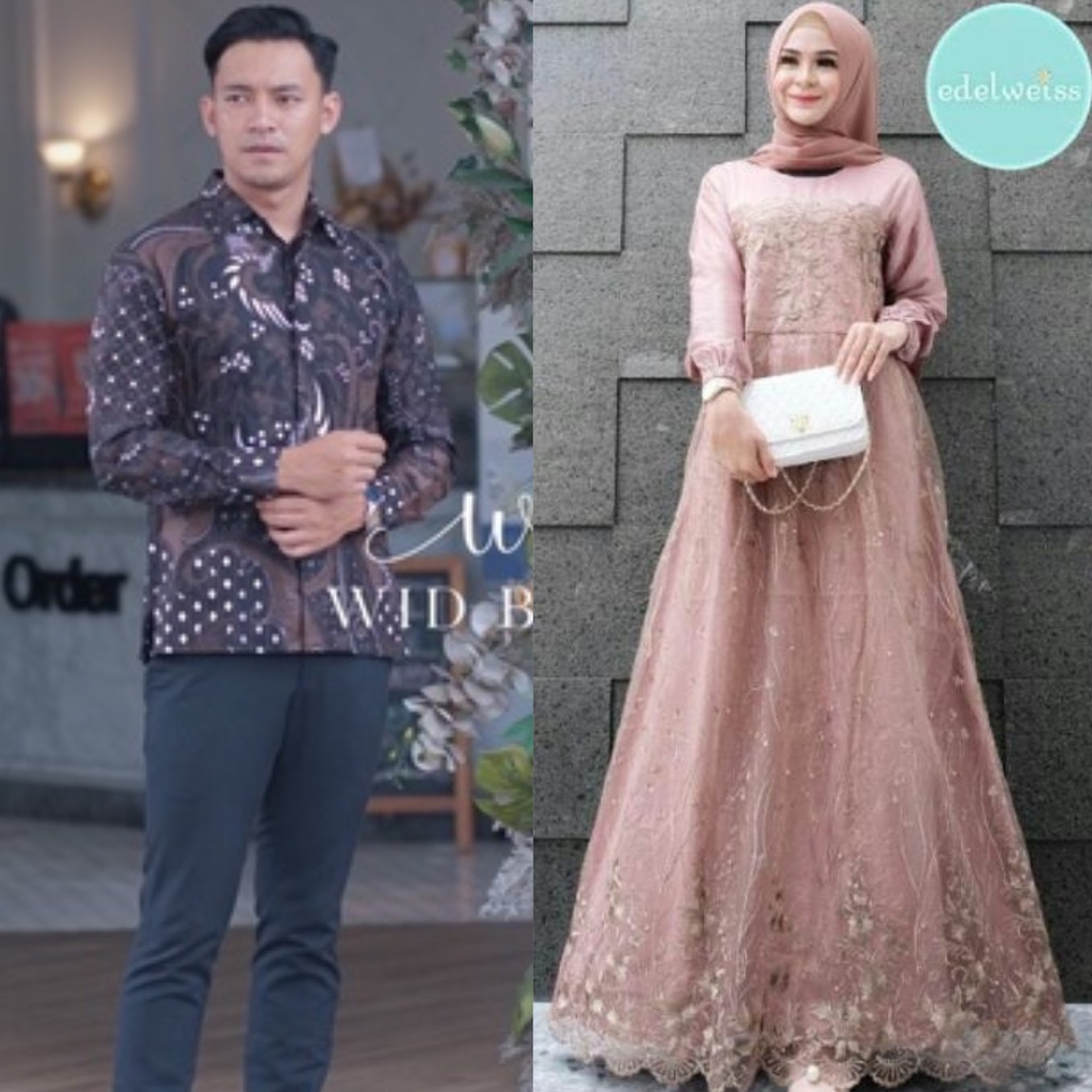 ADA JUMBO - Couple Gamis Brukat Premium Gamis Brukat Dress Brukat Couple Lamaran Kondangan Kemeja Batik Couple Brukat