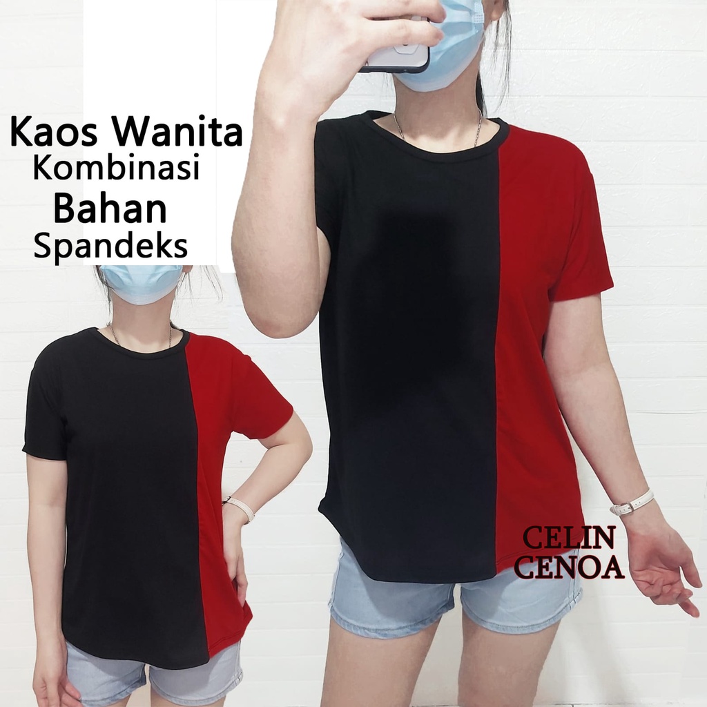 kaos wanita atasan wanita kombinasi t shirt wanita kaos oblong