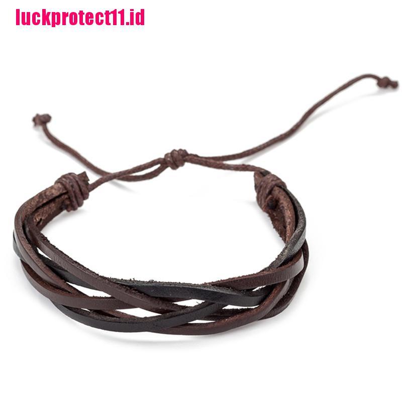 【LUCK】6 PCS/set Vintage Men Bracelet Multilayer Leather Rope Wax Rope Braided Bracelet