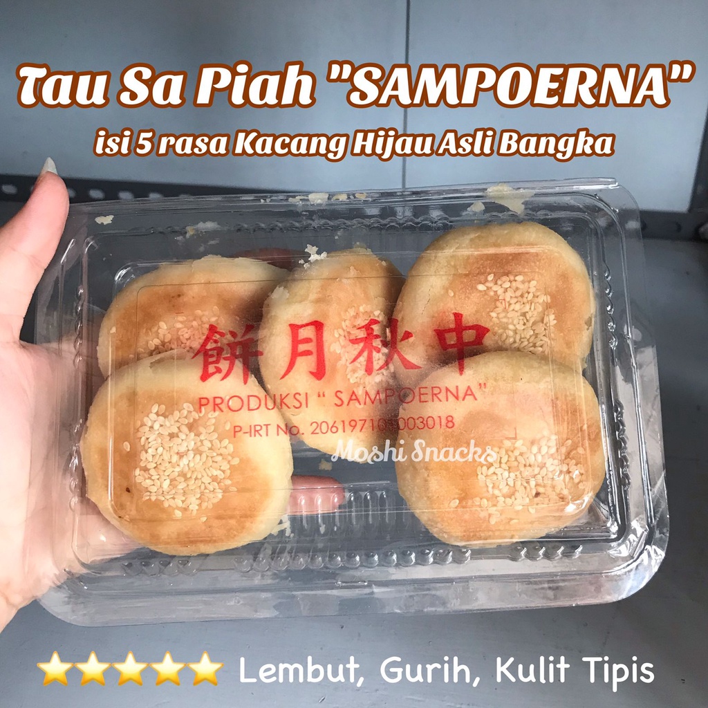 

Kue Tau Sa Piah Bakpia Bangka SAMPOERNA Kacang Hijau isi 5 / Bapia Asli Bangka / Kue Pia Tausa