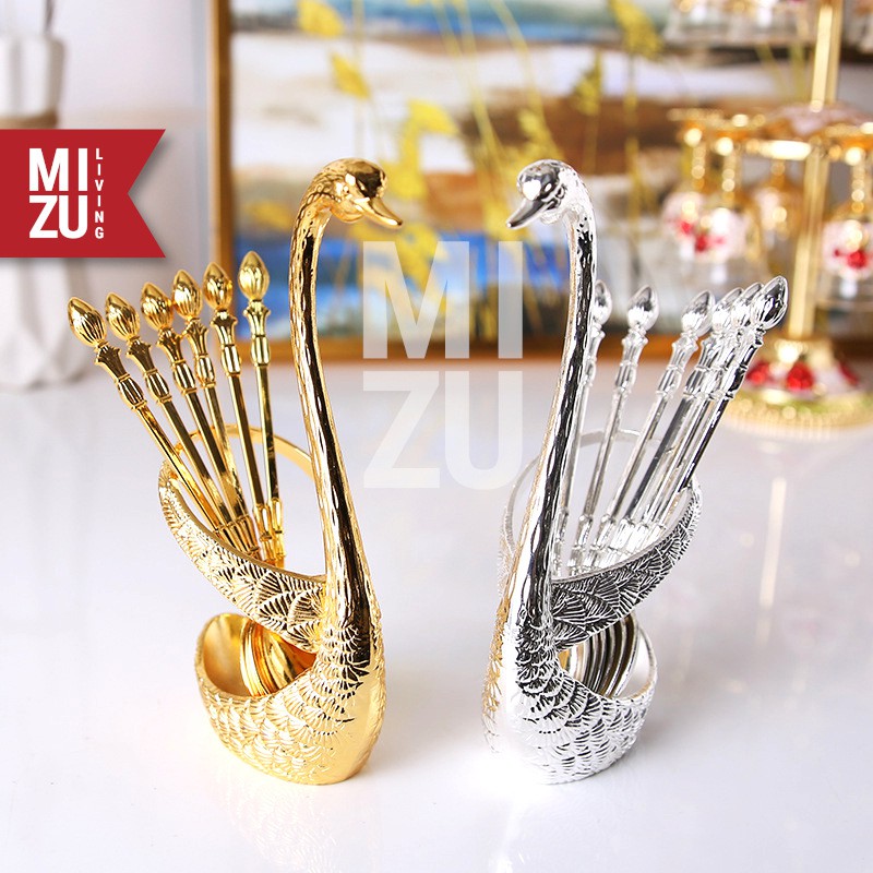 MIZU SWAN PRINCESS SET Angsa + Sendok / Garpu Dessert Spoon Fork Holder Set