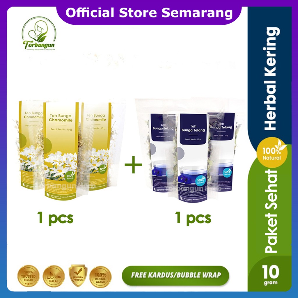 [PAKET SEHAT] - Teh Bunga Chamomile &amp; Bunga Telang Minuman Sehat Relaksasi Mengatasi Sulit Tidur Insomnia Original