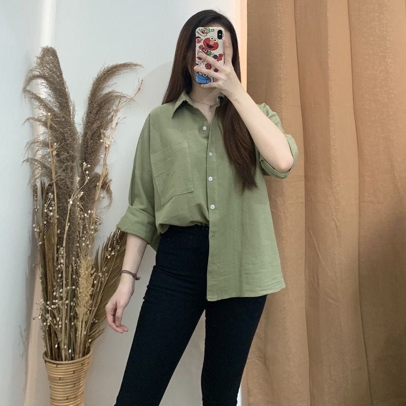 Kemeja Oversize Wanita - Kemeja Linen Polos Olivia Shirt Original