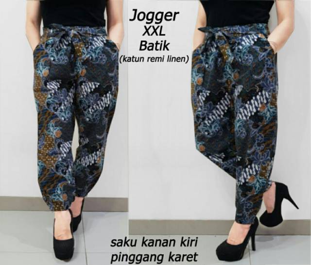 jogger XXL batik &amp; bunga, celana, celana jogger, jogger jumbo, celana Jumbo, motif bunga,motif batik