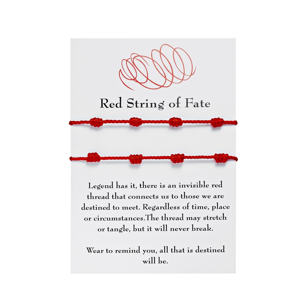 Red string of fate 7 knots red string lucky friendship woven adjustable paper card bracelet