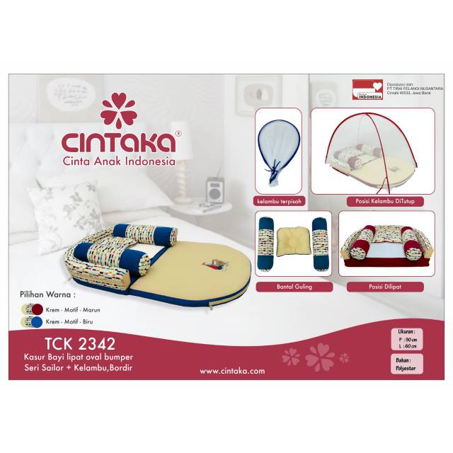 [2 kg] Cintaka Kasur Lipat Oval Bumper Bordir + Kelambu (bisa dilepas) Sailor Series - TCK 2342