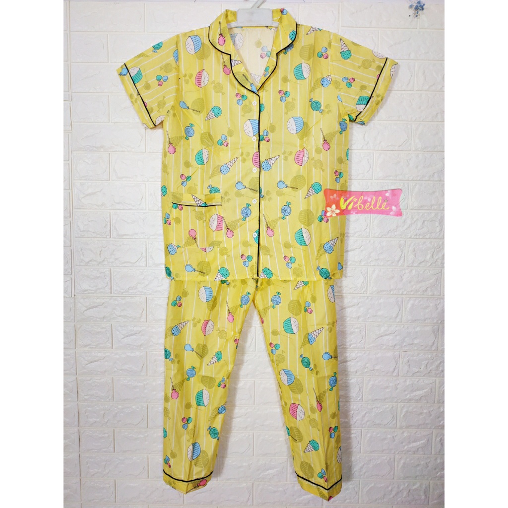 VIBELLECP - CP Vibelle shop grosir baju tidur piyama karakter fashion murah wanita-CP ICE CREAM KUNING