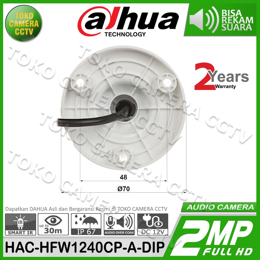 KAMERA OUTDOOR 2MP AUDIO DAHUA HAC-HFW1240CP-A-DIP BUILD IN MIC