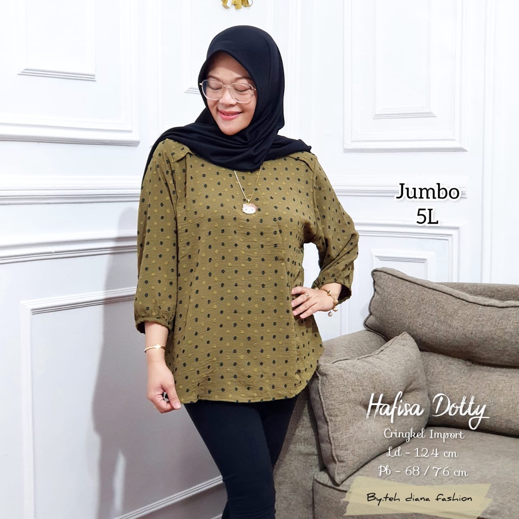 Atasan Wanita Jumbo / Baju Atasan Wanita Jumbo / Blouse Wanita Jumbo Hafisa Crinkle Doty Import Hight Quality Ld 124-4