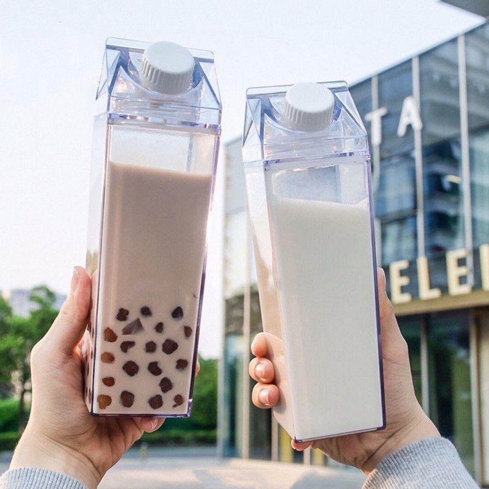 REBUY Milk Carton Portable 500ml/1000ml Wadah Bening Perlengkapan Dapur Dengan Sikat Kotak Jus Square Home